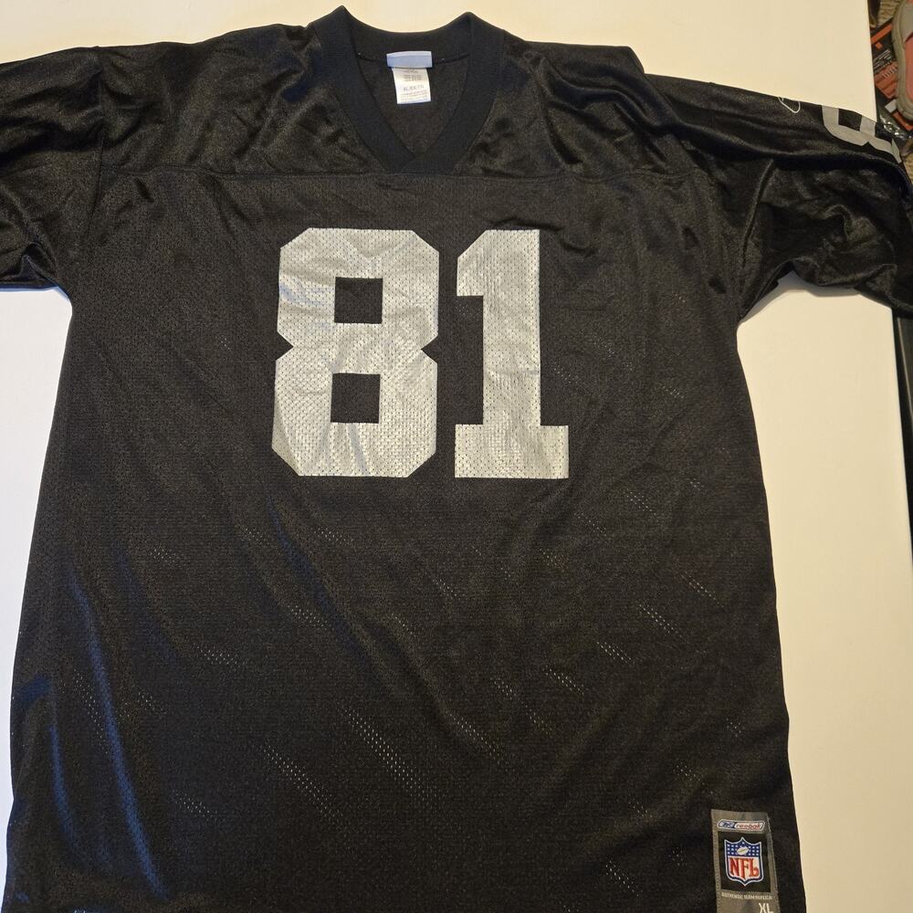 Vintage Reebok Tim Brown Oakland Raiders Jersey 81 Silver Black Men's XL READ
